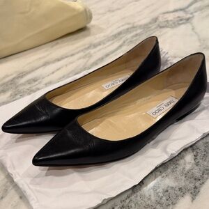 Jimmy Choo Black Pointed Leather Flats